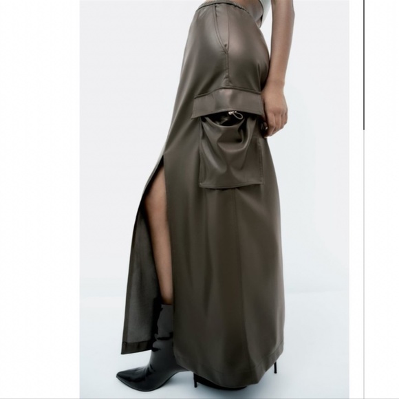 NWT ZARA FAUX LEATHER CARGO SKIRT ANTHRACITE GREY - Picture 3 of 8